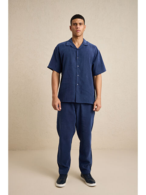 Danger Erkek Modal Kumaş Pantolon Gömlek Takım Mavi