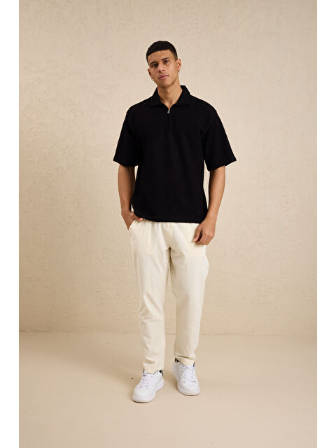 Danger Erkek Teknik Kumaş Polo Yaka Tshirt Siyah - S000528217-19351