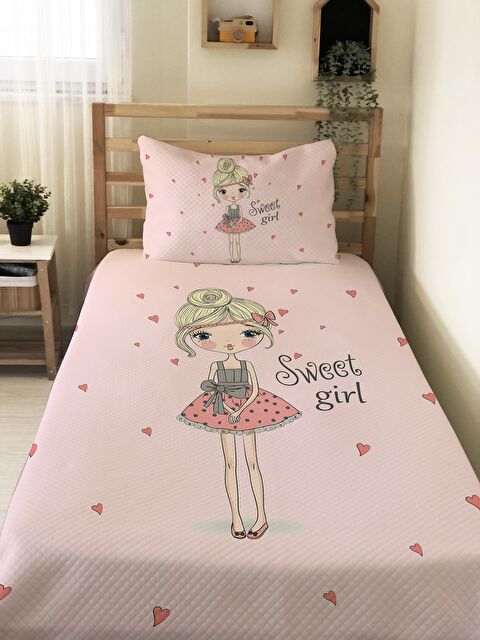 Evmila Prenses Kız Desenli Soft Baskılı Tek Kişilik 150x220 Cm  pike - Pembe - S000126181-23173