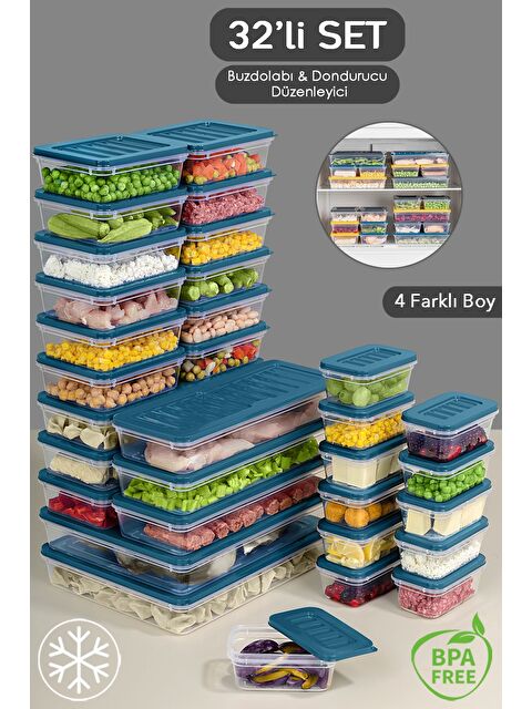 Meleni Home 32 Parça Mikrodalga Uyu mlu Organizer Saklama Kabı 2x2400 ml 6x1170 ml 12x600 ml 12x240 ml Mavi - S000378960-17234