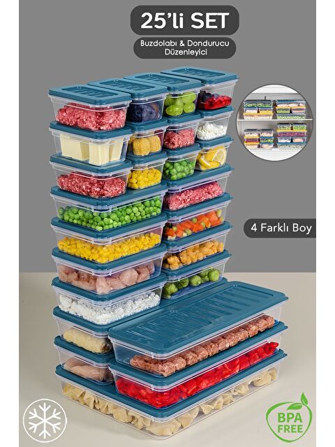 Meleni Home 25 Parça Mikrodalga Uyu mlu Organizer Saklama Kabı 1x2400 ml 4x1170 ml 8x600 ml 12x240 ml Mavi - S000378959-17234