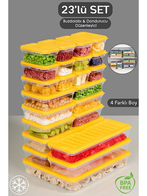 Meleni Home 23 Parça Mikrodalga Uyu mlu Organizer Saklama Kabı 1x2400 ml 4x1170 ml 6x600 ml 12x240 ml Sarı - S000378961-20072