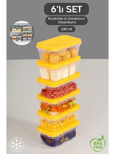 Meleni Home 6'lı Buzdolabı Düzenleyici Organizer Mikrodalga ve Difrize Uygun Saklama Kabı 6x240 ml Sarı - S000378966-20072