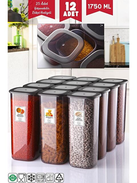 Nandy Home Etiketli 12 Adet 1750 Ml Ekonomik Kırılmaz Antrasit Saklama Kabı - S000163391-29666