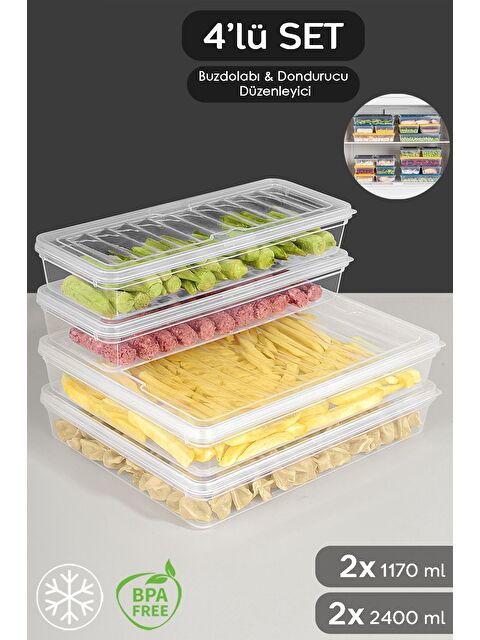 Meleni Home 4'lü Şeffaf Kapak Mikrodalga Uyu mlu Organizer Set Düzenleyici Erzak Saklama Kabı 2x2400 2x1170 ml - S000378971-26865