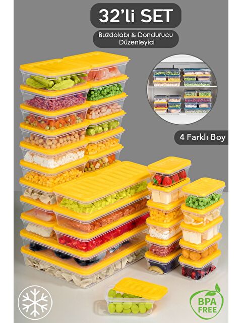 Meleni Home 32 Parça Mikrodalga ve Difrize Uygun Saklama Kabı 2x2400 ml 6x1170 ml 12x600 ml 12x240 ml Sarı - S000378973-20072