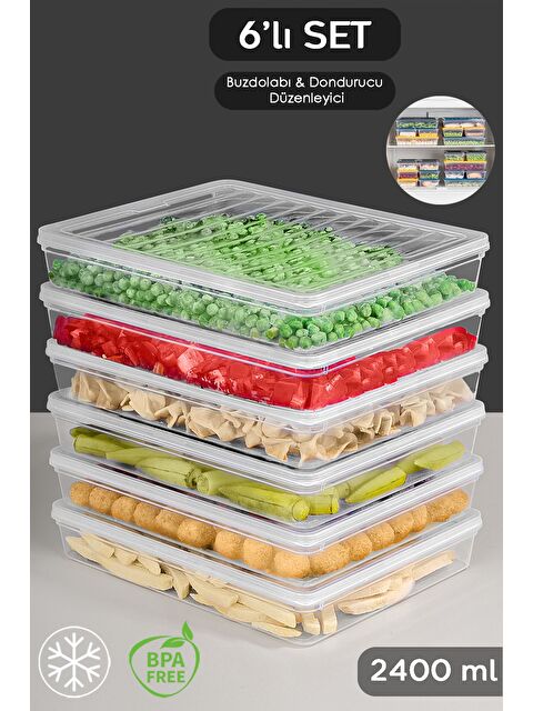 Meleni Home 6'lı Şeffaf Kapaklı Organizer Düzenleyici Gıda Erzak Kabı 6x2400 ml - S000378974-26865