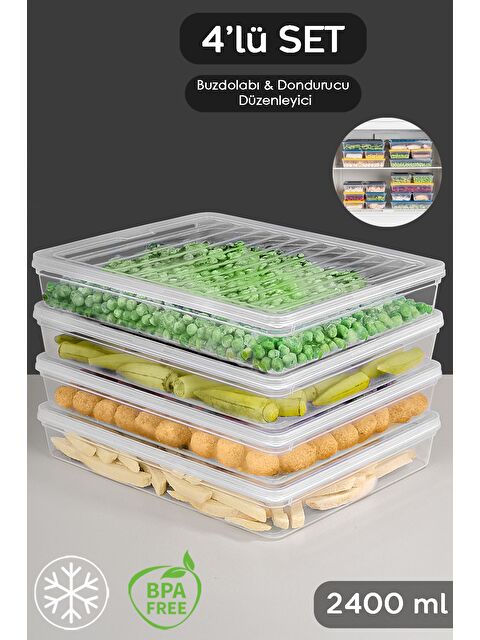 Meleni Home 4'lü Şeffaf Kapaklı Organizer Düzenleyici Gıda Erzak Kabı 4x2400 ml - S000378975-26865