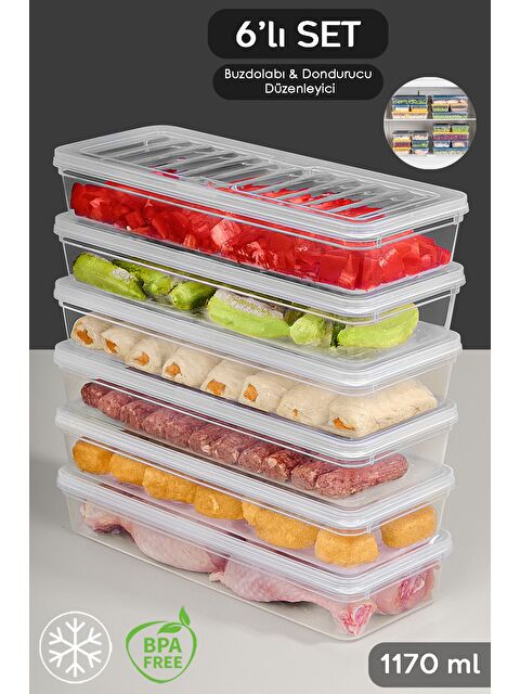 Meleni Home 6'lı Şeffaf Kapaklı Organizer Düzenleyici Gıda Erzak Kabı 6x1170 ml - S000378981-26865