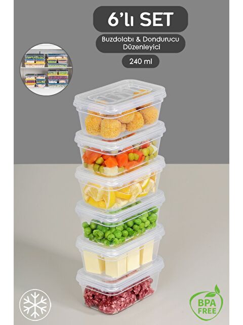 Meleni Home 6'lı Şeffaf Kapaklı Organizer Düzenleyici Gıda Erzak Kabı 6x240 ml - S000378988-26865