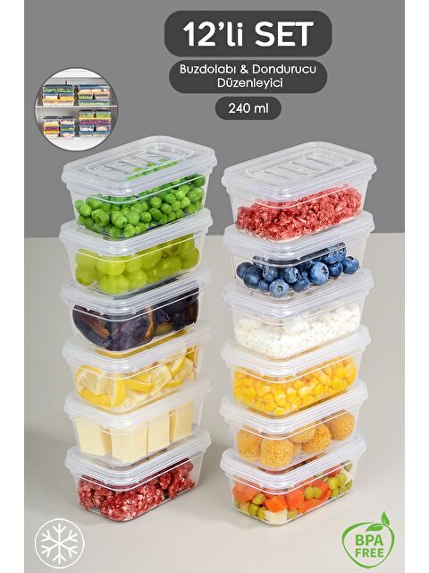 Meleni Home 12'li Şeffaf Kapaklı Organizer Düzenleyici Gıda Erzak Kabı 12x240 ml - S000378992-26865
