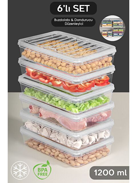 Meleni Home 6'lı Şeffaf Kapaklı Organizer Düzenleyici Gıda Erzak Kabı 6x1200 ml - S000378996-26865