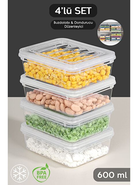 Meleni Home 4'lü Şeffaf Kapaklı Organizer Düzenleyici Gıda Erzak Kabı 4x600 ml - S000378997-26865
