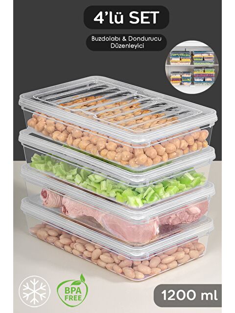 Meleni Home 4'lü Şeffaf Kapaklı Organizer Düzenleyici Gıda Erzak Kabı 4x1200 ml - S000379000-26865