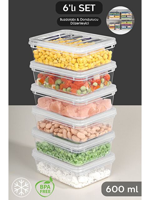 Meleni Home 6'lı Şeffaf Kapaklı Organizer Düzenleyici Gıda Erzak Kabı 6x600 ml - S000379004-26865