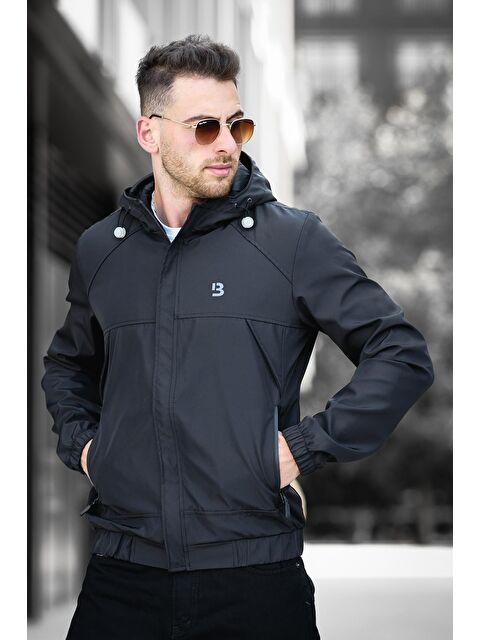 Oksit Suya Dayanaklı Slim Fit Erkek Kapüşonlu Mevsimlik Mont Yağmurluk - S000126126-19351