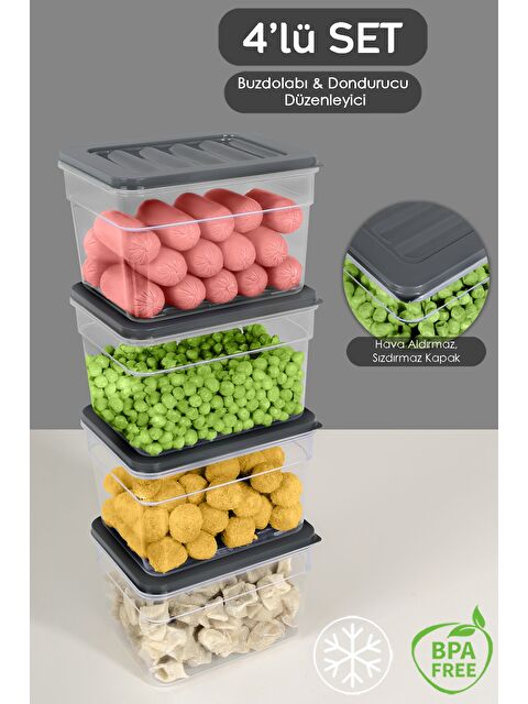 Meleni Home 4'lü Derin Buzdolabı Organizer Set 1100 ml Antrasit - S000379007-29666