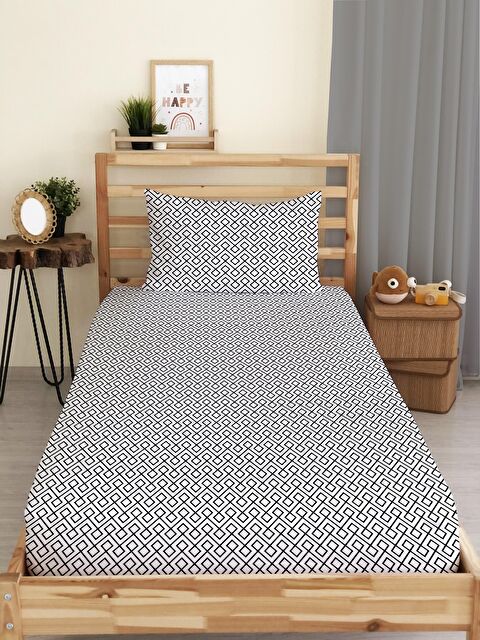 Evmila Geometrik Desenli Baskılı Tek Kişilik Lastikli Çarşaf Seti - S000123672-23173