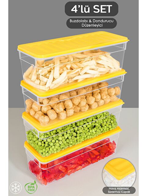Meleni Home 4'lü Derin Buzdolabı Organizer Set 2470 ml Sarı - S000379010-20072