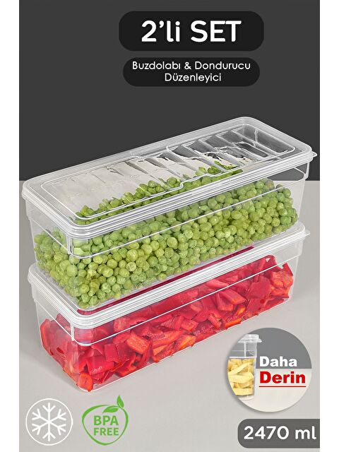 Meleni Home 2'li Derin Mikrodalga Uyu mlu Erzak Gıda Saklama Kabı Şeffaf Kapak Düzenleyici Organizer Set 2470 ml - S000379013-26865