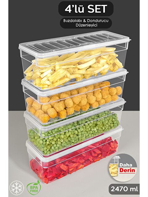 Meleni Home 4'lü Derin Mikrodalga Uyu mlu Erzak Gıda Saklama Kabı Şeffaf Kapak Düzenleyici Organizer Set 2470 ml - S000379016-26865