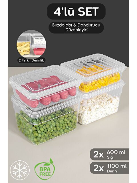 Meleni Home 4'lü Derin ve Sığ Erzak Saklama Kabı Seti Şeffaf Kapaklı Mikrodalga Uyu mlu Organizer Düzenleyici S - S000379018-26865