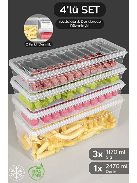 Meleni Home 4'lü Derin ve Sığ Seti Şeffaf Kapaklı Düzenleyici Organizer L - S000379019-26865