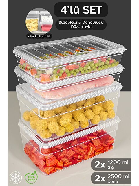 Meleni Home 4'lü Derin ve Sığ Seti Şeffaf Kapak Mutfak Organizer Düzenleyici M - S000379023-26865