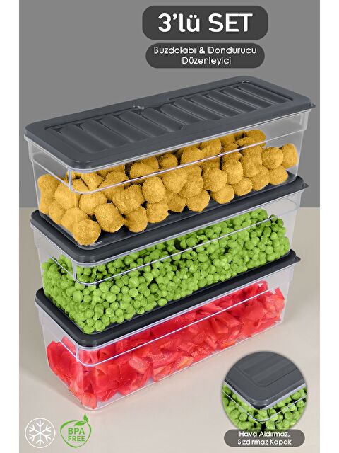 Meleni Home 3'lü Derin Mikrodalga Uyu mlu Organizer Set Düzenleyici Gıda Erzak Saklama Kabı 2470 ml Antrasit - S000379027-29666