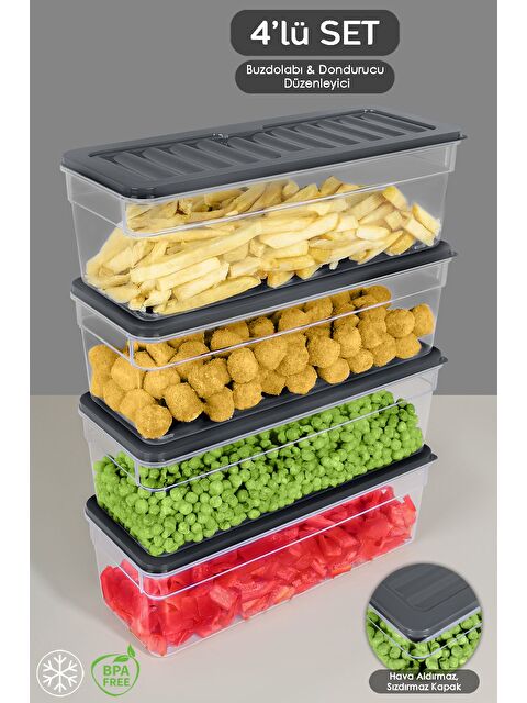 Meleni Home 4'lü Derin Buzdolabı Organizer Set 2470 ml Antrasit - S000379032-29666