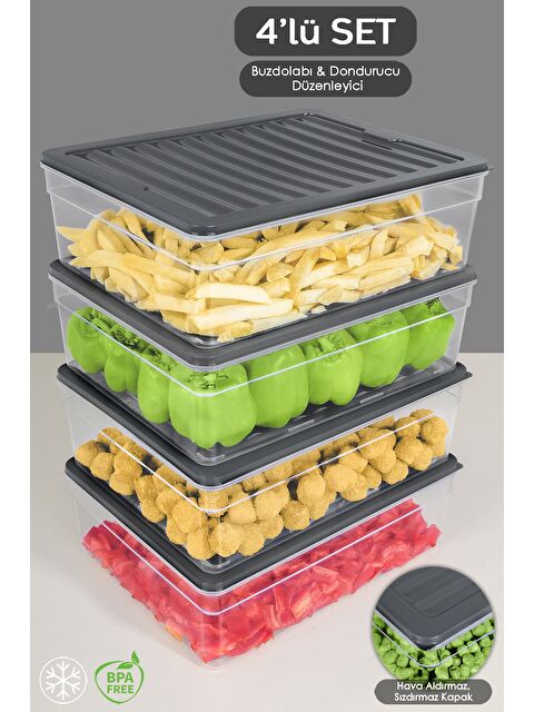 Meleni Home 4'lü Derin Buzdolabı Organizer Set 5300 ml Antrasit - S000379033-29666