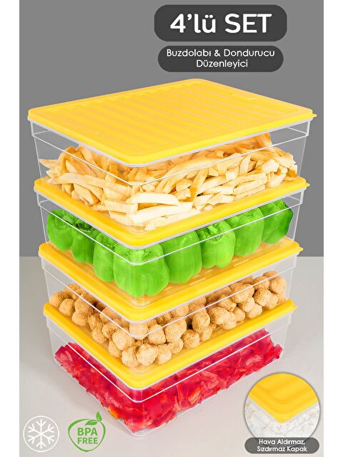 Meleni Home 4'lü Derin Buzdolabı Organizer Set 5300 ml Sarı - S000379040-20072