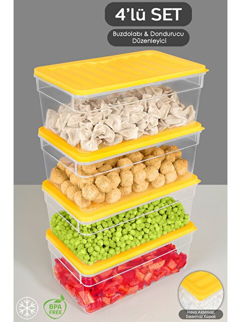 Meleni Home 4'lü Derin Buzdolabı Organizer Set 2500 ml Sarı - S000379042-20072