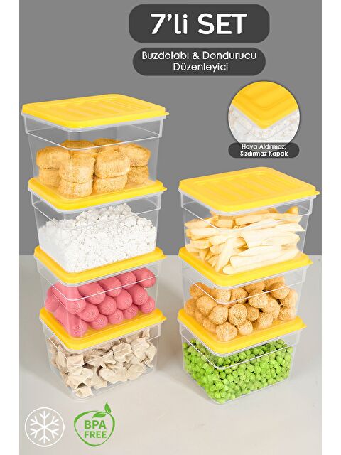 Meleni Home 7 li Derin Mikrodalga Uyu mlu Organizer Set Düzenleyici Gıda Erzak Saklama Kabı 1100 ml Sarı - S000379044-20072