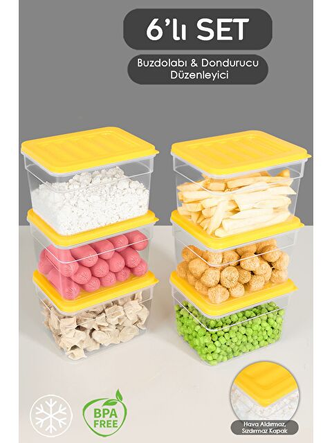 Meleni Home 6'lı Derin Buzdolabı Organizer Set 1100 ml Sarı - S000379049-20072