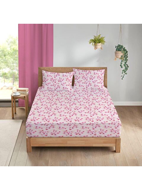 Evmila Çiçek Desen Baskılı Çift Kişilik 180x200 Cm Çarşaf Takımı - S000124235-23173