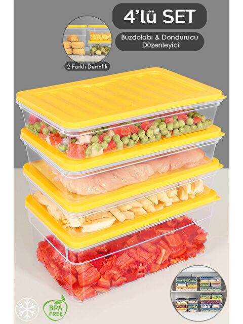 Meleni Home 4'lü Mikrodalga Uyu mlu Organizer Set Düzenleyici Gıda Erzak Saklama Kabı Derin ve Sığ M Sarı - S000379055-20072