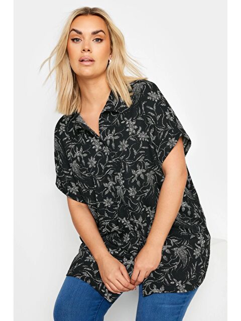 Stil Diva Büyük Beden Kısa Kollu Desenli Düğmeli Gömlek 303356 - S000241909-22238