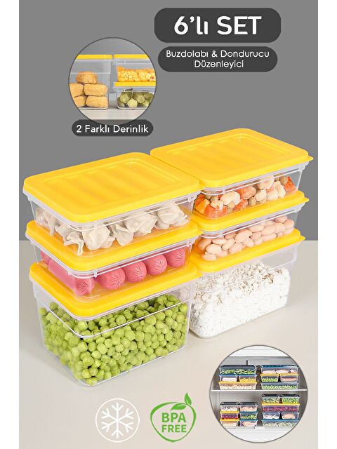 Meleni Home 6'lı Mikrodalga Uyu mlu Organizer Set Düzenleyici Gıda Erzak Saklama Kabı Derin ve Sığ S Sarı - S000379059-20072