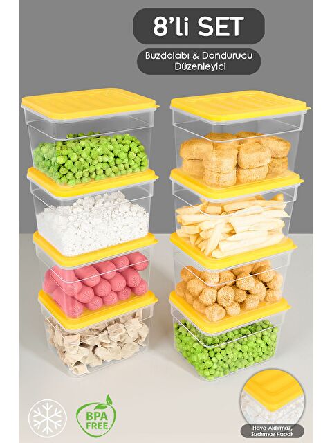 Meleni Home 8 li Derin Buzdolabı Organizer Set 1100 ml Sarı - S000379061-20072