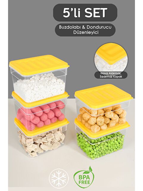 Meleni Home 5'li Derin Mikrodalga Uyu mlu Organizer Set Düzenleyici Gıda Erzak Saklama Kabı 1100 ml Sarı - S000379068-20072