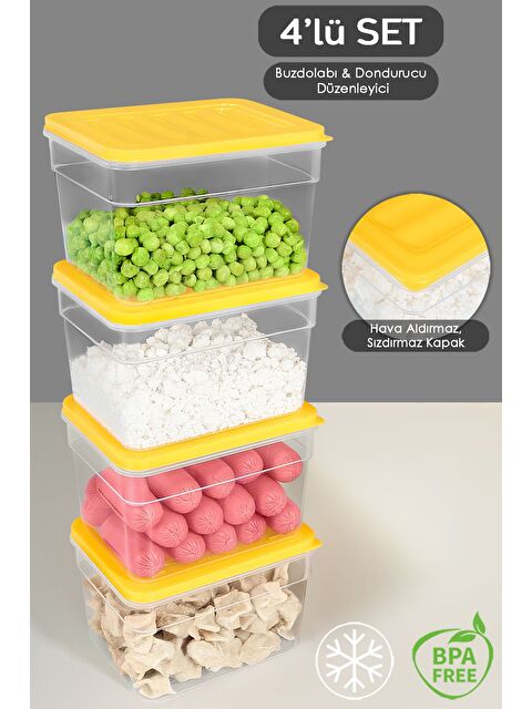 Meleni Home 4'lü Derin Buzdolabı Organizer Set 1100 ml Sarı - S000379069-20072