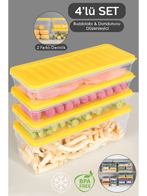 Meleni Home 4'lü Mikrodalga Uyu mlu Organizer Set Düzenleyici Gıda Erzak Saklama Kabı Derin ve Sığ L Sarı - S000379074-20072