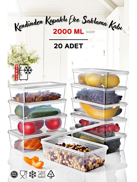 Nandy Home 20 Adet Kendinden Kapaklı Derin Dondurucuya Uygun Saklama Kabı 2 Lt - S000163392-26865