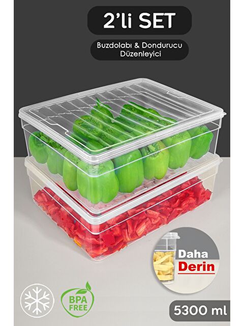Meleni Home 2'li Derin Mikrodalga Uyu mlu Erzak Gıda Saklama Kabı Şeffaf Kapak Düzenleyici Organizer Set 5300 ml - S000379076-26865