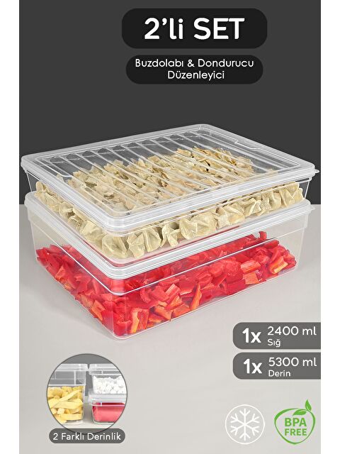 Meleni Home 2'li Derin ve Sığ Erzak Saklama Kabı Seti Şeffaf Kapak Mikrodalga Uyu mlu Düzenleyici Organizer xL - S000379078-26865