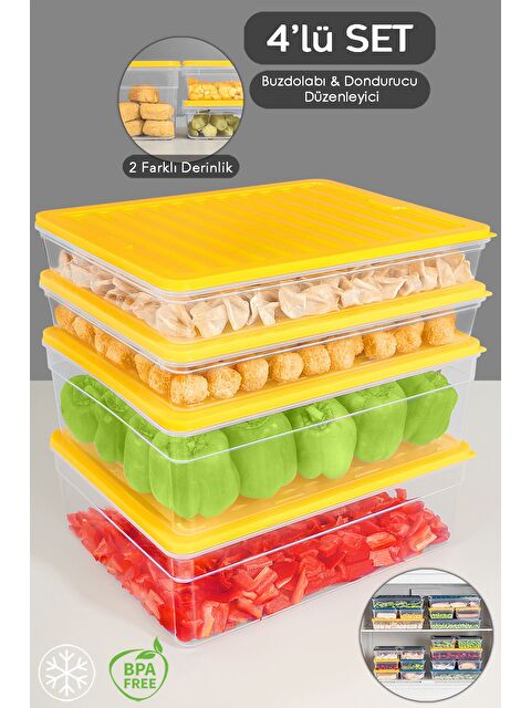 Meleni Home 4'lü Mikrodalga Uyu mlu Organizer Set Düzenleyici Gıda Erzak Saklama Kabı Derin ve Sığ xL Sarı - S000379077-20072