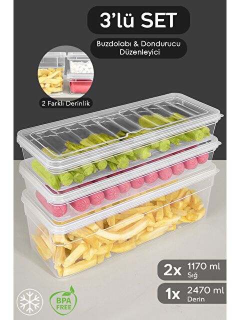 Meleni Home 3'lü Derin ve Sığ Seti Şeffaf Kapaklı Düzenleyici Organizer L - S000379087-26865