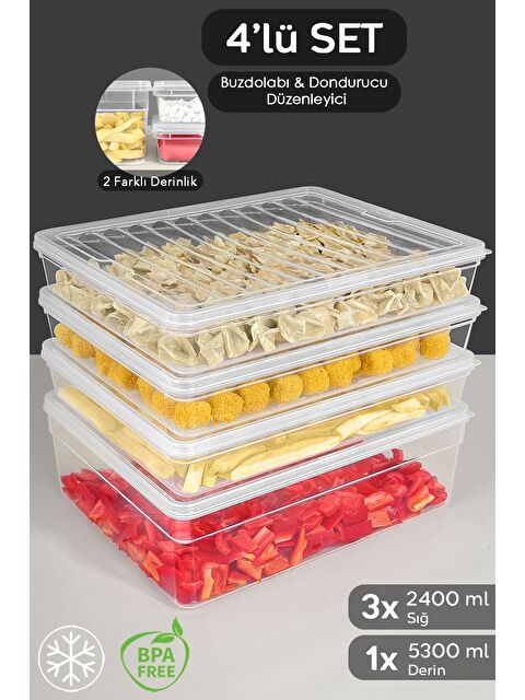Meleni Home 4'lü Derin ve Sığ Seti Şeffaf Kapak Mutfak Organizer Düzenleyici xL - S000379088-26865