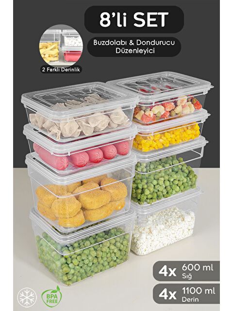 Meleni Home 8 li Derin ve Sığ Seti Şeffaf Kapak Düzenleyici Mutfak Organizer S - S000379089-26865